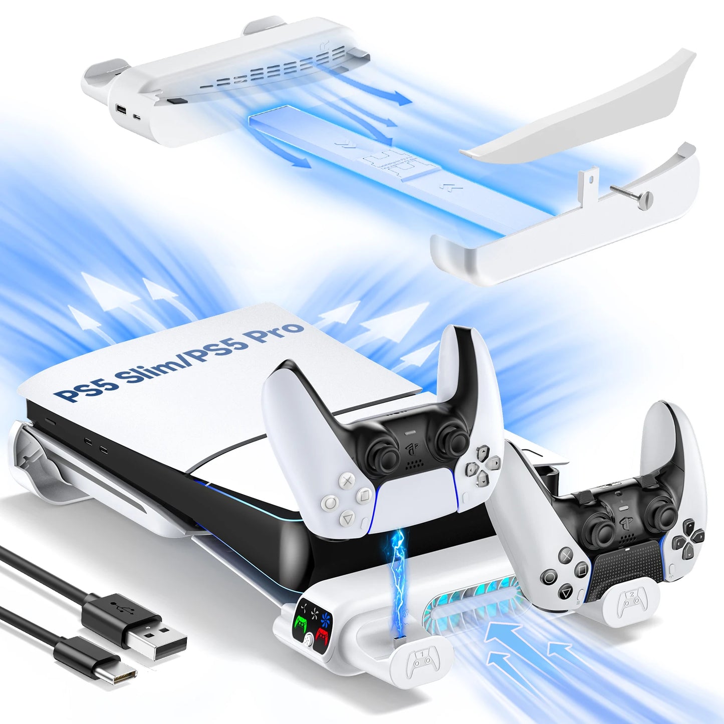 OIVO for PS5 Slim/PS5 Pro Console Horizontal Stand PS5 Slim Controller Charger for Playstation 5 Slim Disc & Digital Editions