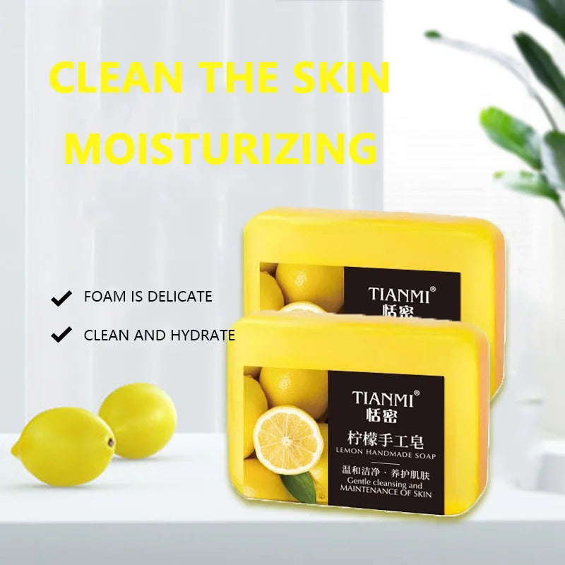 2PCS lemon handmade soap, moisturizing and cleaning, suitable for all skin types, can be used by both men and women,