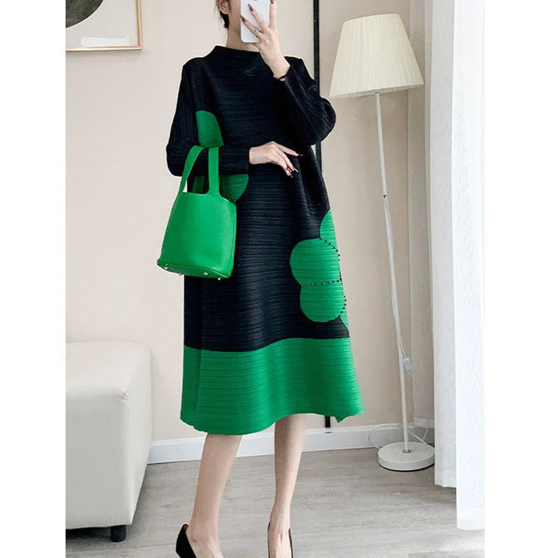 Womens Dresses Long Dresses High-quality Printed Long Skirt Elegant Temperament and Pleated Fashion High-end Round Neck Dress SwiftNest