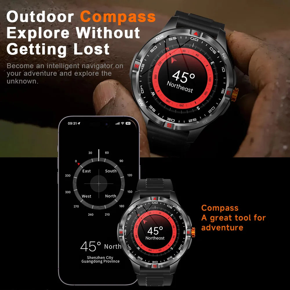 Outdoor Sports Smart Watch Men 1100mAh Large Battery Bluetooth Call 100+ Sports Modes Compass Waterproof Health Sport SmartWatch