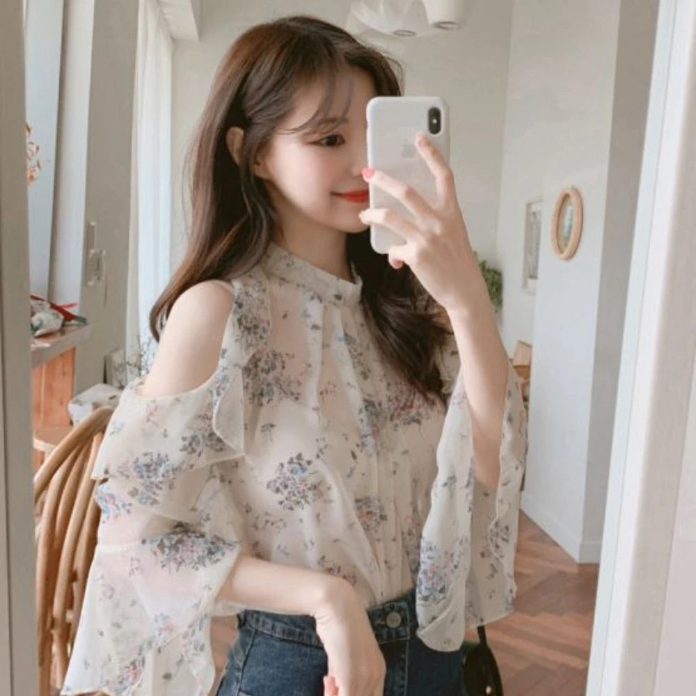 Fashion Woman Off Shoulder Blouse Shirts For Women Stylish Top long Sleeve Female Tops Elegant Chiffon Mujer Woman Clothes SwiftNest