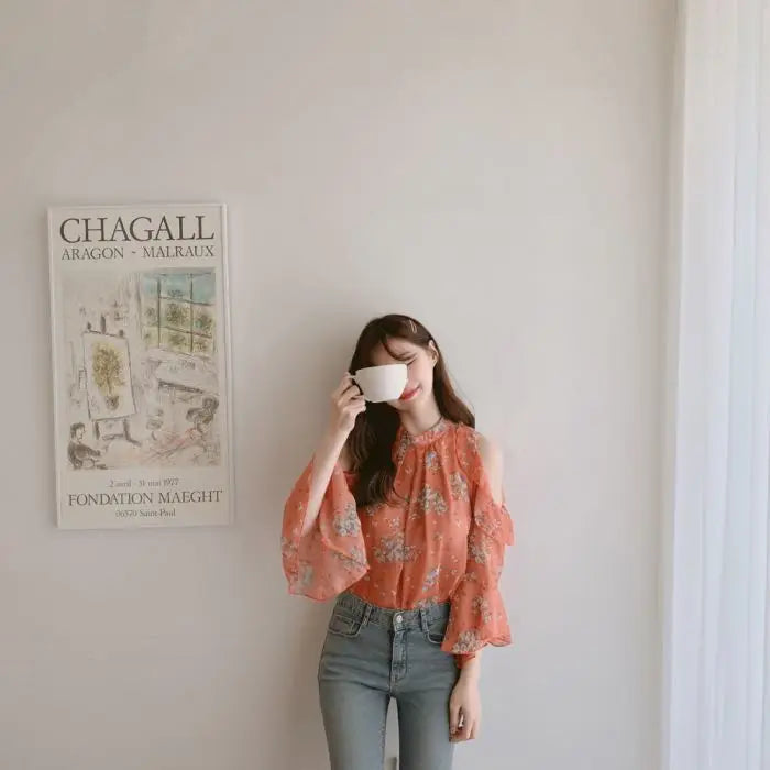 Fashion Woman Off Shoulder Blouse Shirts For Women Stylish Top long Sleeve Female Tops Elegant Chiffon Mujer Woman Clothes SwiftNest