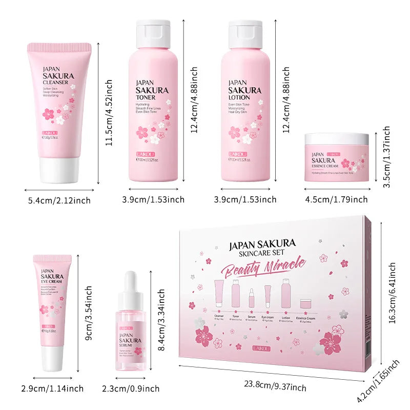 Laikou 6pcs/set Sakura Skin Care Sets Facial Cleanser Moisturizing Eye Creams Face Cream Serum Lotion Skin Care Kit