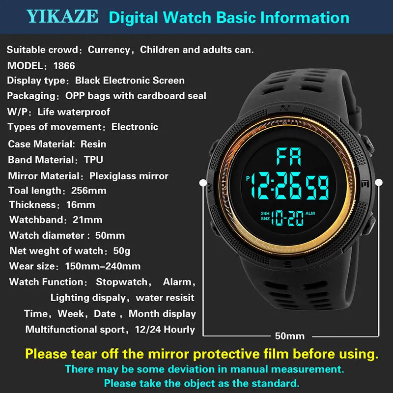 Sports Watch for Men Kid Student Teen Large dial Outdoor Sport Men Watch Multifunction digital Wristwatch Waterproof Alarm Clock