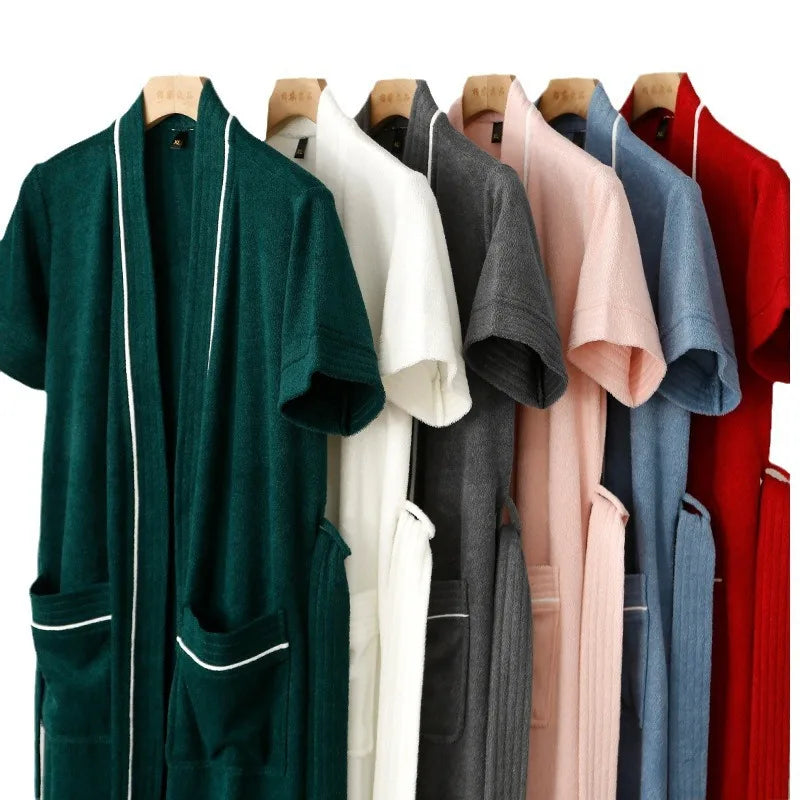 Cotton Terry Bathrobe,Short Sleeve Sleepwear, Towel Nightgown, Nightwear, Loose, Casual Robe, Nightdress, Home Clothes