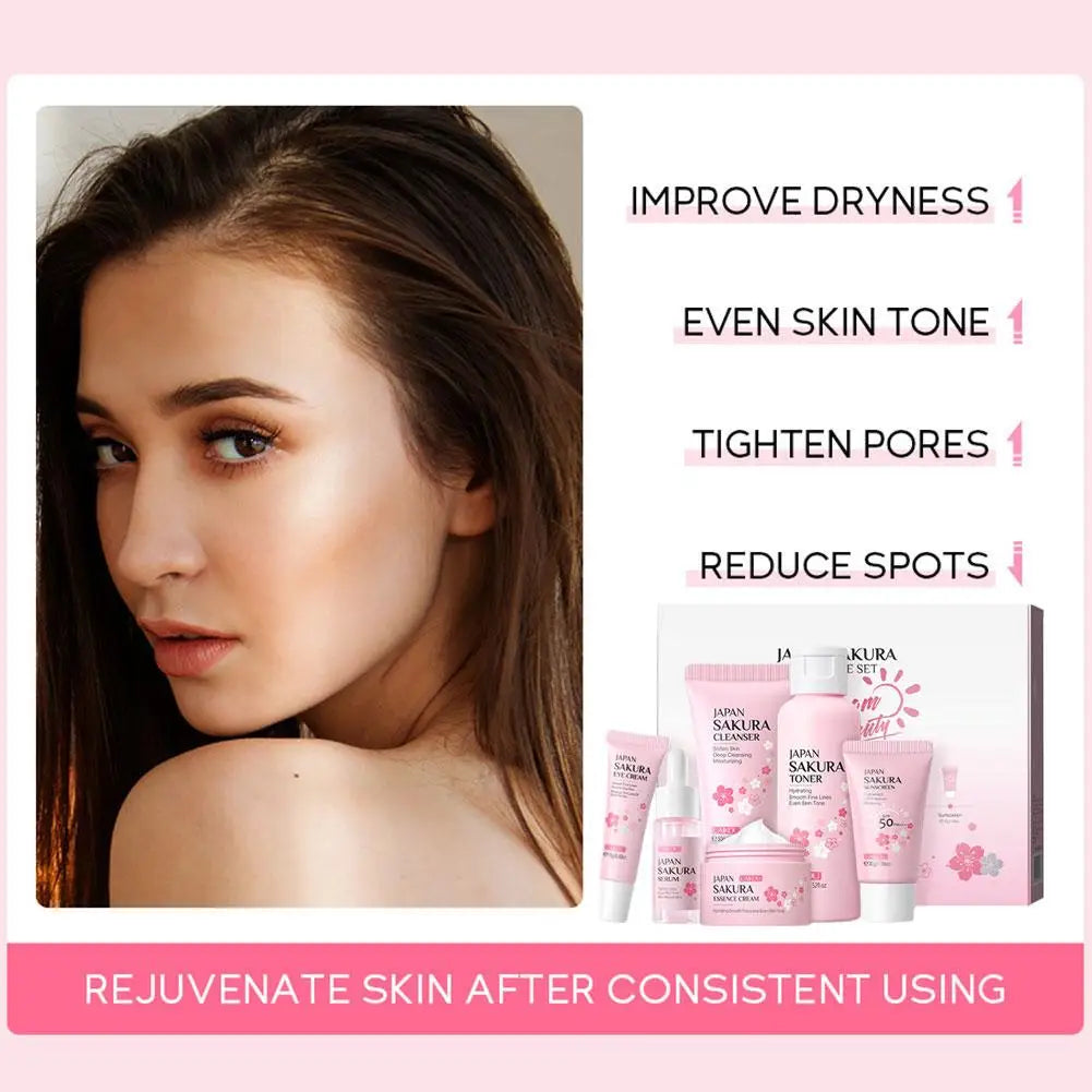 6pcs/Set Sakura Skin Care Sets Gift Sets Skin Care Kit with Cleanser Face Cream Serum Toner Facial Cleanser Product Gift Box New