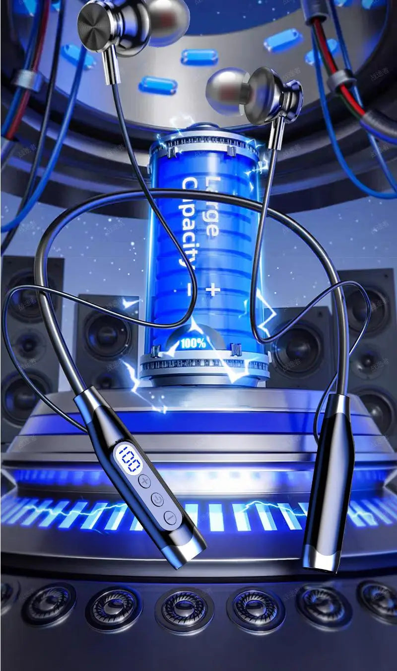 Bluetooth Headset Wireless Headphone LED Digital Display Neck-hanging Headphone Be Inserted Card Bluetooth Earbuds Sport Running