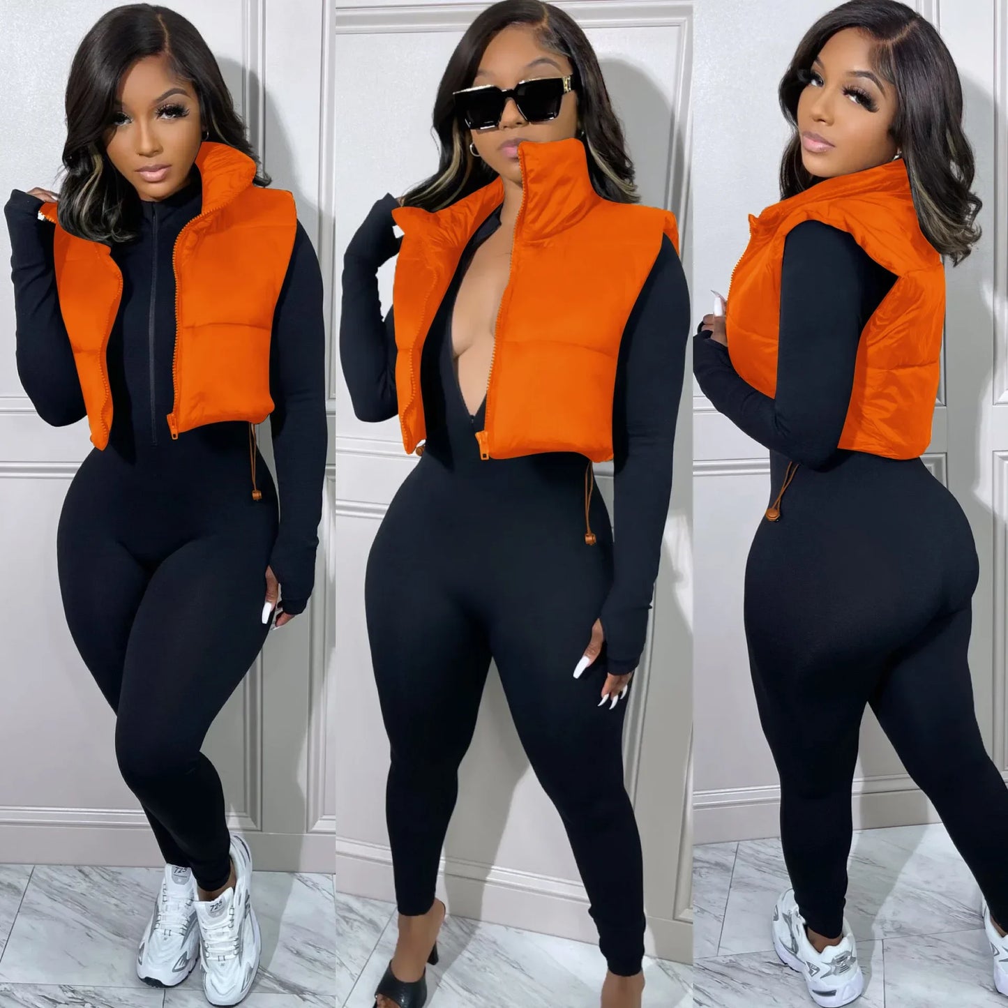 Women's Winter Vest Fashion Faux Leather Padded Jacket Coat Vintage PU Black And White Female Short Waistcoat Chic Clothes Tops