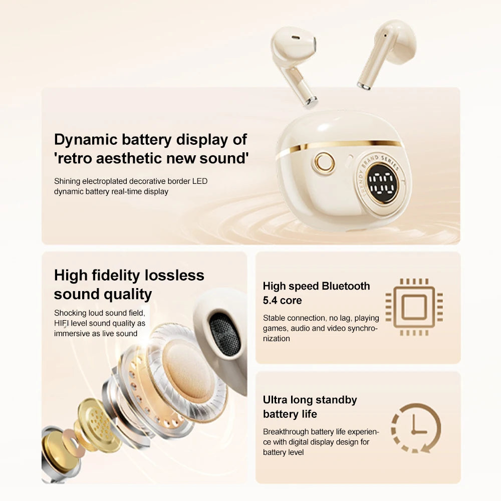 Bluetooth 5.4 Earphones TWS Wireless Headphones Mini Earbuds LED Display Gaming Headsets HiFi Stereo Noise Reduction Earphone