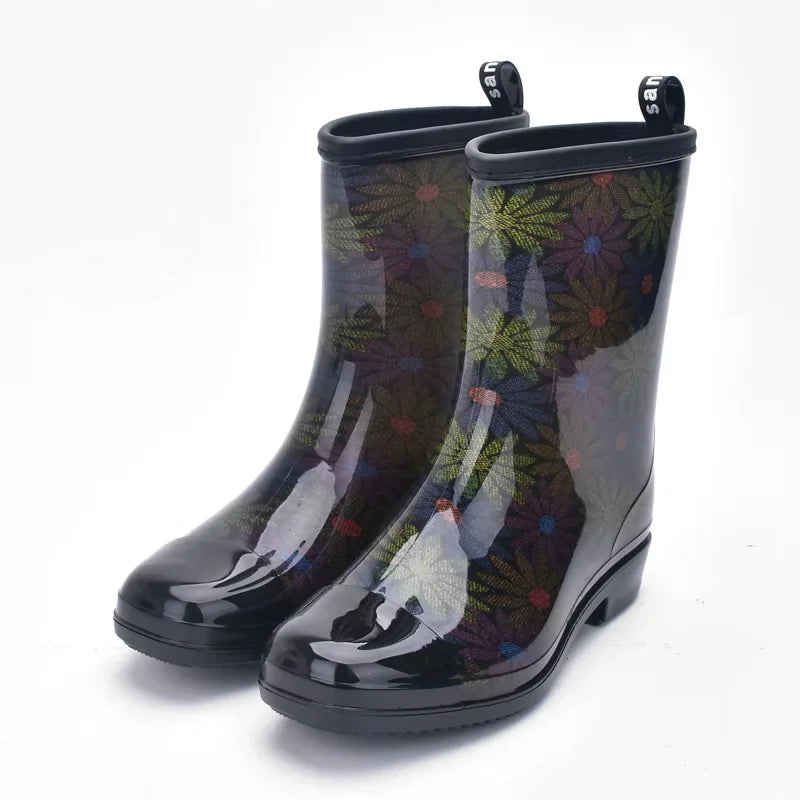 Women Boots Waterproof Ladies Ankle Boot Fashion Floral Female Shoes Spring Autumn Rainboots  High Quality 2021 Newayy6