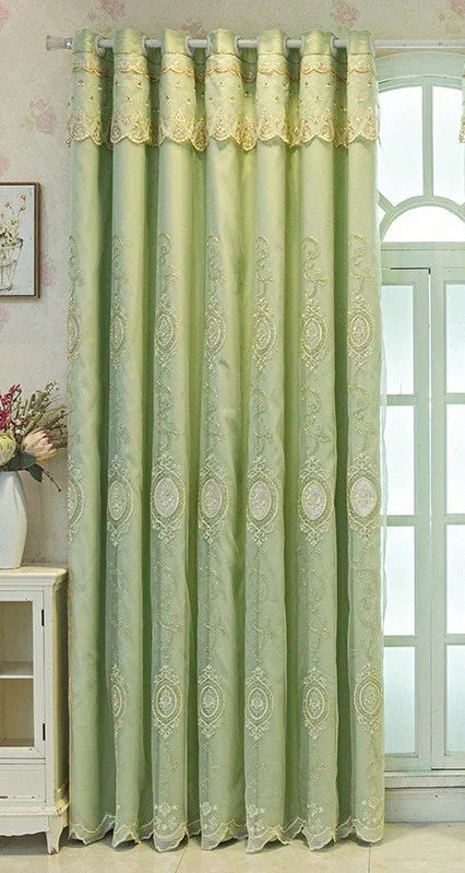 ستائر مخصصة لغرفة المعيشة وغرفة الطعام وغرفة النوم، قماش أوروبي فاخر مزدوج الطبقات مع تطريز متكامل وديكور معتم