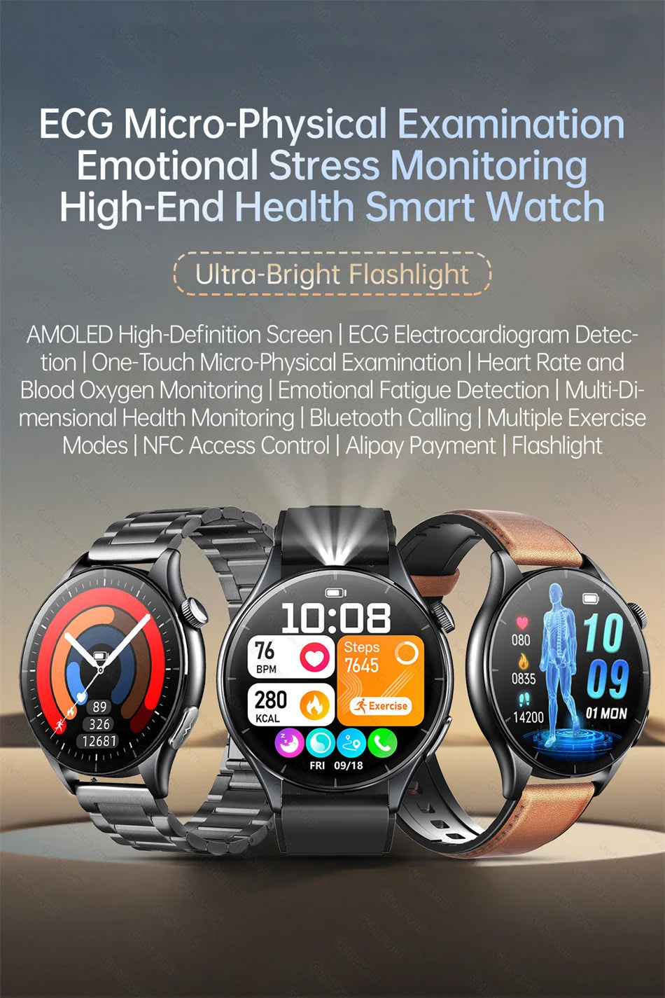 Sapphire 2025New Health managed Smart Watch Health measure Blood Fat Uric Acid Call ECG+PPG blood pressure Health Smartwatch IOS