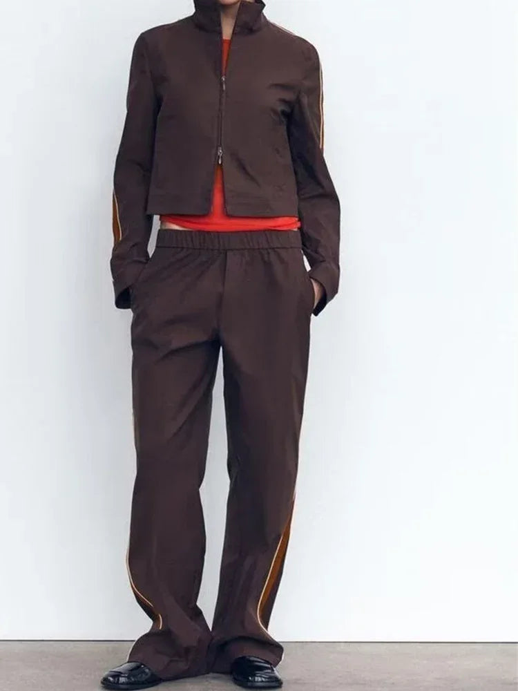 Women's Fashion Suit 2024 New Fall Side Stripe Long Sleeve Jacket Striped Casual Pants Elegant casual women's pantalon suit