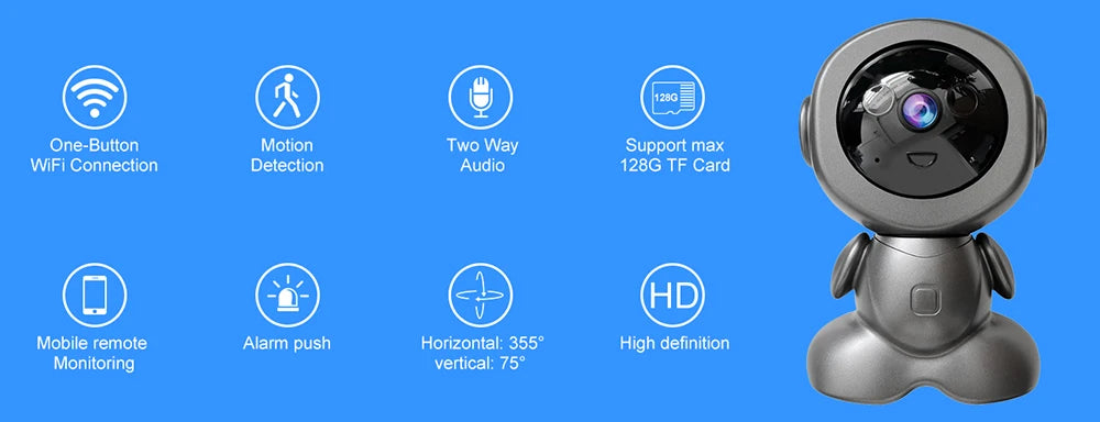 Mini WiFi IP Camera Wireless Indoor Robot Baby Monitor Two Way Audio Motion Detection Video Camara V380 CCTV Security Protection