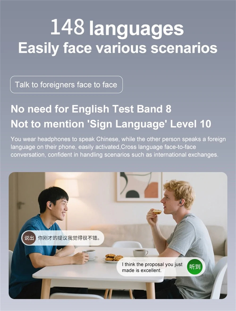 Smart Translation Headsets 144 Languages Real Time Translator Earbuds Wireless Bluetooth Headphones For Travel Business Learning