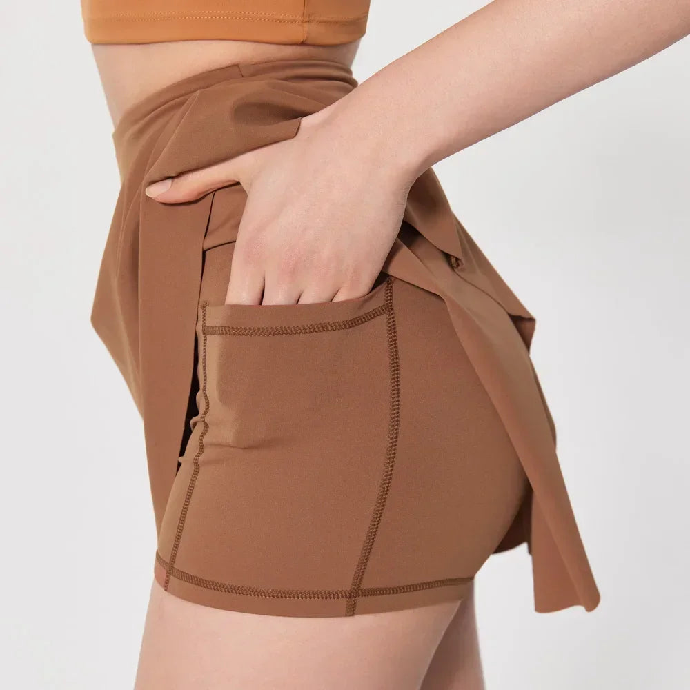 Summer Outdoor Sports Running Half-length Pleated Skirt Tennis Golf Fitness Short Skirt Pants Women's Slim High Waist