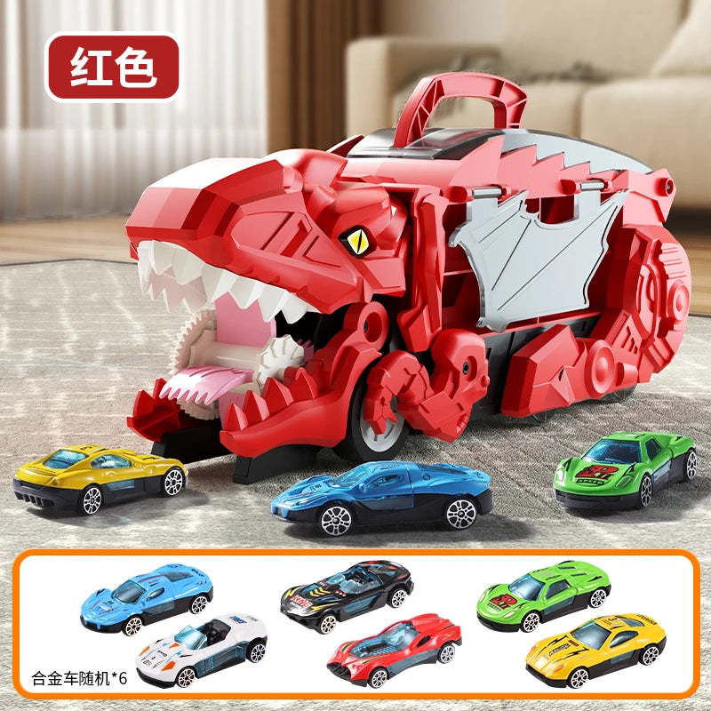 Dinosaur Toys for Kids Boys Ages 3-5, Car Track Set Dinosaur Transport Truck with Diecast Cars that Transform into Dinosaurs