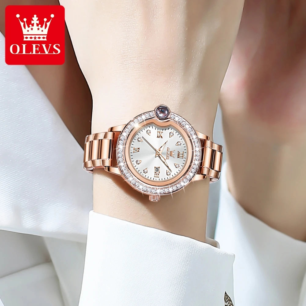 OLEVS 5588 Women's Watches Original Luxury Quartz Ladies Watch Diamond Bezel Wristwatch Waterproof Automatic Date Reloj Mujer SwiftNest