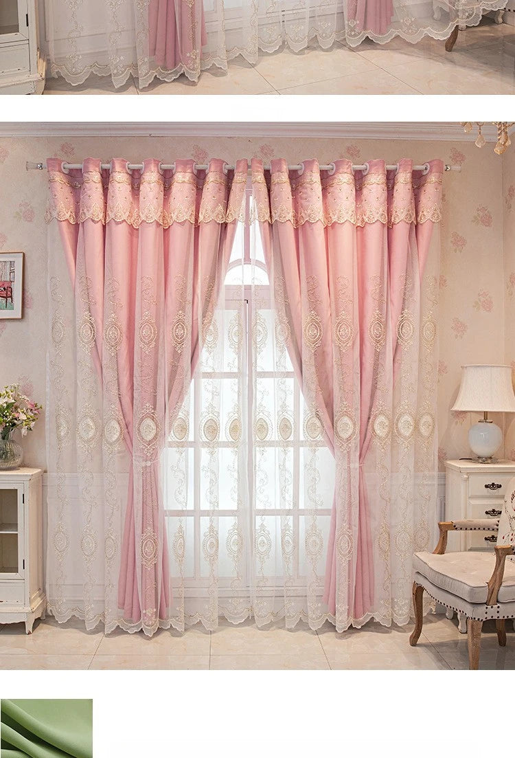 ستائر مخصصة لغرفة المعيشة وغرفة الطعام وغرفة النوم، قماش أوروبي فاخر مزدوج الطبقات مع تطريز متكامل وديكور معتم