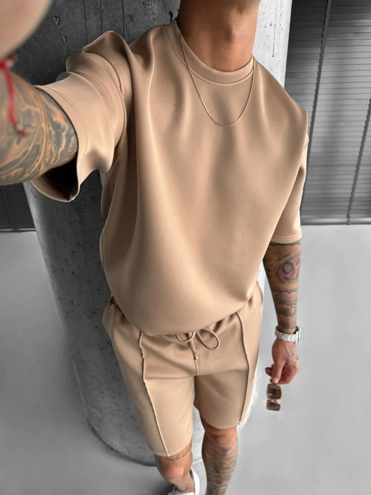 Men 2025 summer fashion sports design sense simple casual solid color quick drying short-sleeved T-shirt trend clothes