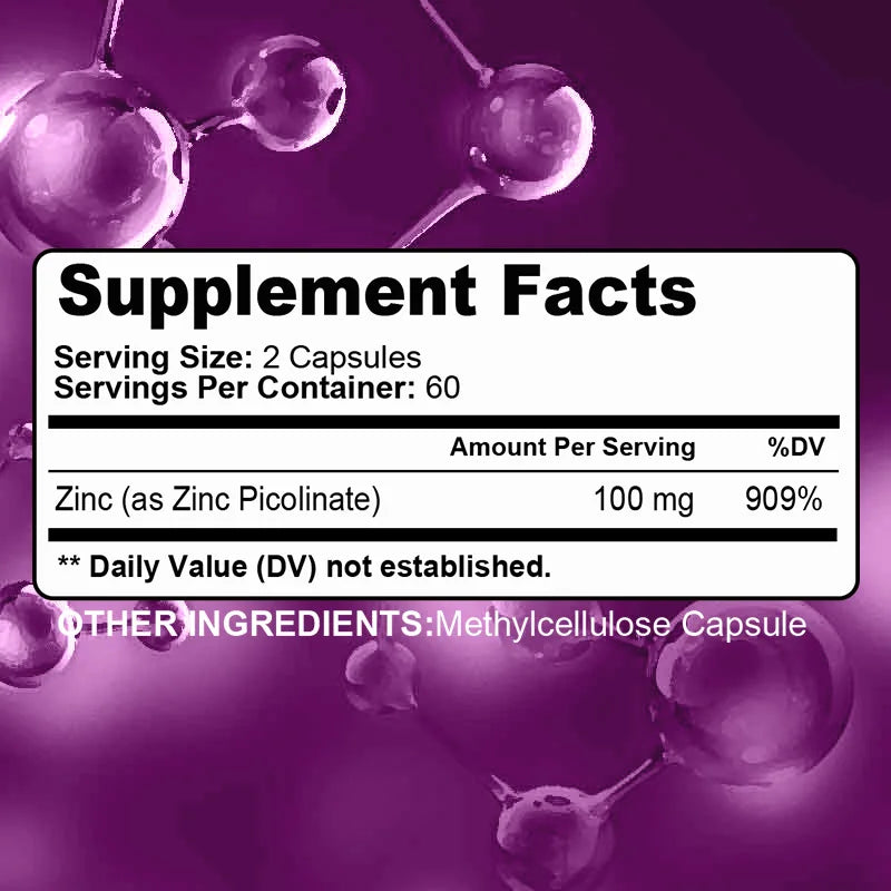 بيكولينات الزنك عالية الامتصاص 100 ملغ - عنصر غذائي أساسي لصحة الجهاز التنفسي والجهاز المناعي والصحة العامة