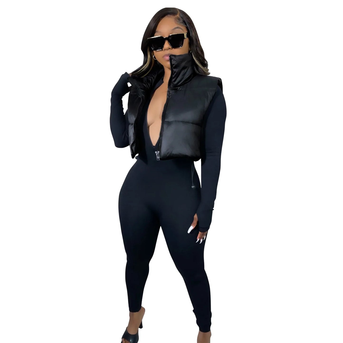 Women's Winter Vest Fashion Faux Leather Padded Jacket Coat Vintage PU Black And White Female Short Waistcoat Chic Clothes Tops