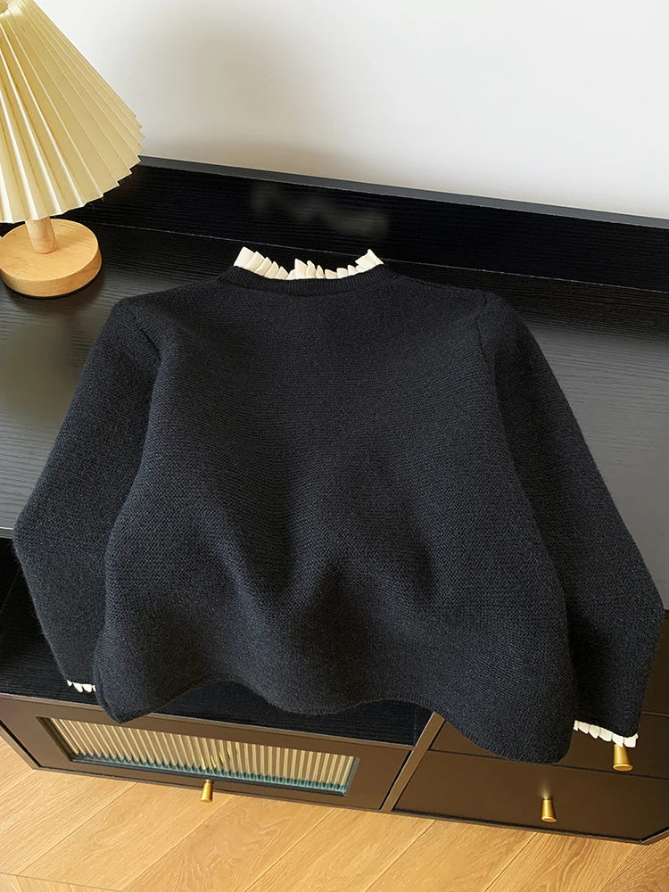 Women's Clothing 2025 Autumn New Love Button Knitted Cardigan Jacket Lazy Style Sweet Fashion Sweater Tops