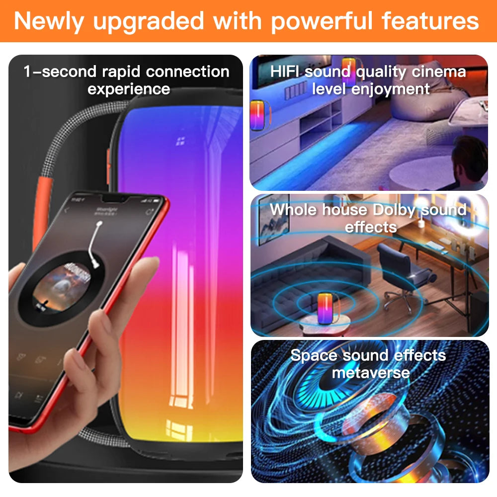 30W Bluetooth Speaker with Breathing Lamp Supports 2Pcs Tandem Portable Subwoofer Spatial Sound Effects 2400mAh Large Battery