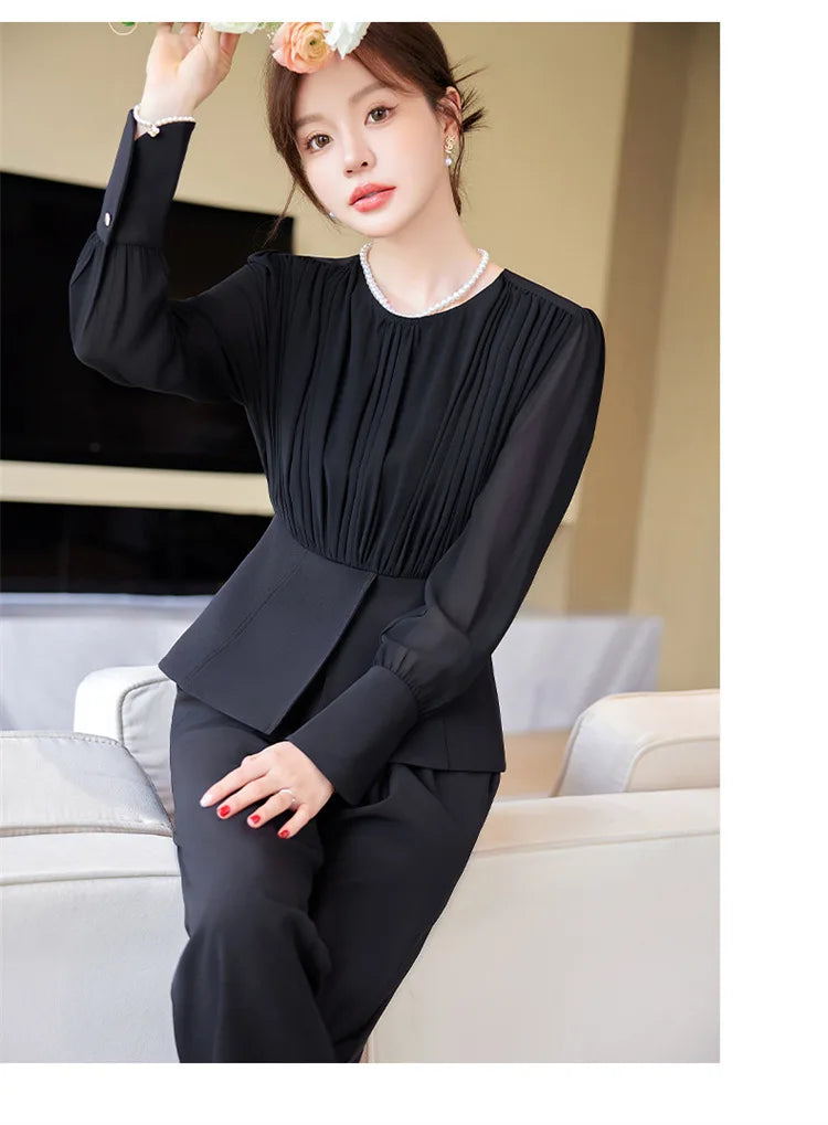 Fashion Uniform Styles Spring Women Office Business Suits Female Pantsuits Ladies Work Wear Blazers Sets With Wide Leg Trousers SwiftNest
