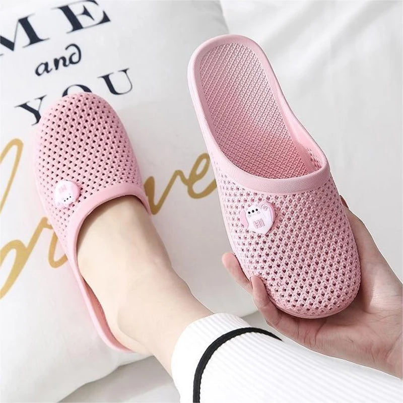 Fashionable Candy Color Hollow Toe Flat Non-Slip Waterproof Casual Slippers