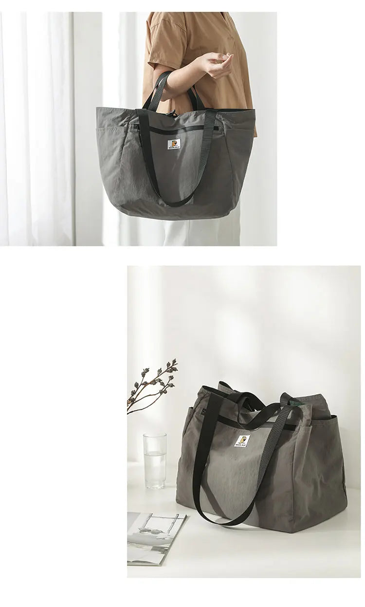 Reversible Travel Tote Bag Large Capacity Foldable Carry On Duffle Bag Canvas Shoulder Luggage Packing Bag for Women Men