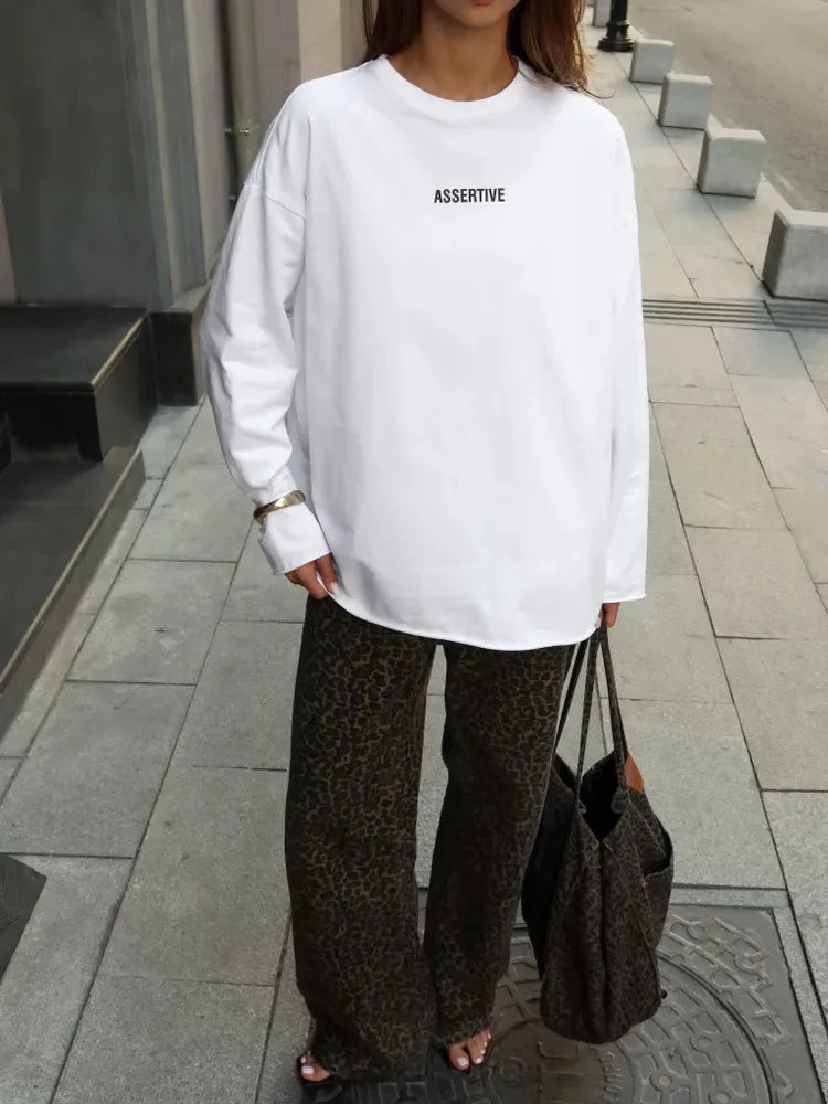 Women's Clothing Spring Loose Solid Color Round Neck Long Sleeve Tops Casual Fashion Simple Style All-match Trendy Comfortable