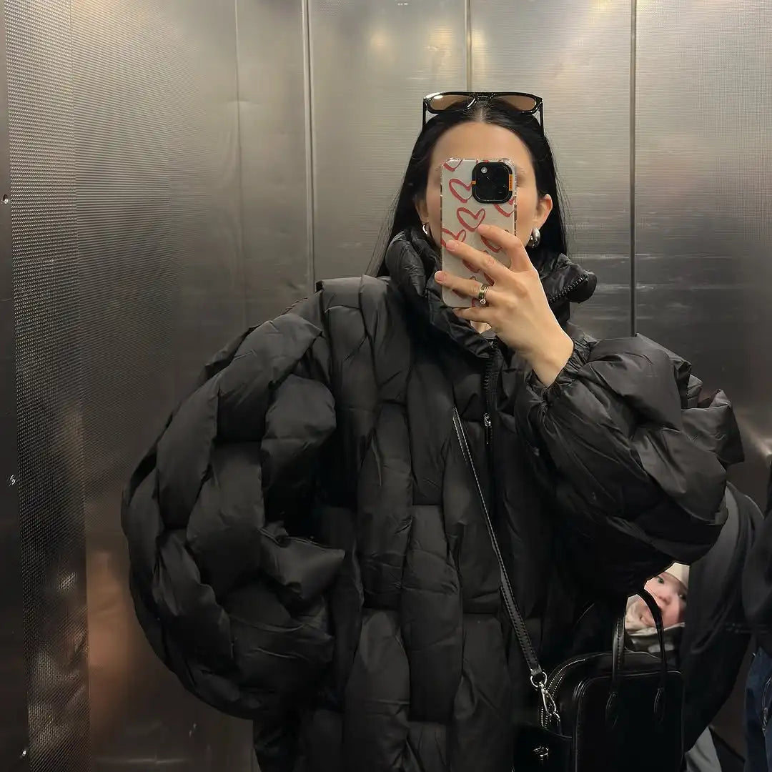 Women Fashion Solid Stand Collar Short Cotton Coat Casual Full Sleeve Zipper Pocket Loose Warm Jacket Lady Winter  Commute Wear