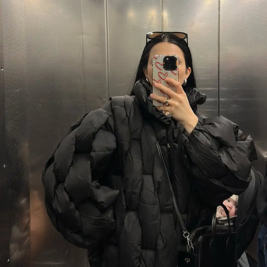 Women Fashion Solid Stand Collar Short Cotton Coat Casual Full Sleeve Zipper Pocket Loose Warm Jacket Lady Winter  Commute Wear