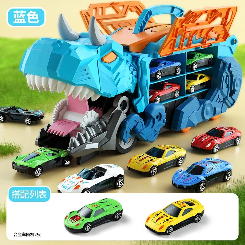 Dinosaur Toys for Kids Boys Ages 3-5, Car Track Set Dinosaur Transport Truck with Diecast Cars that Transform into Dinosaurs
