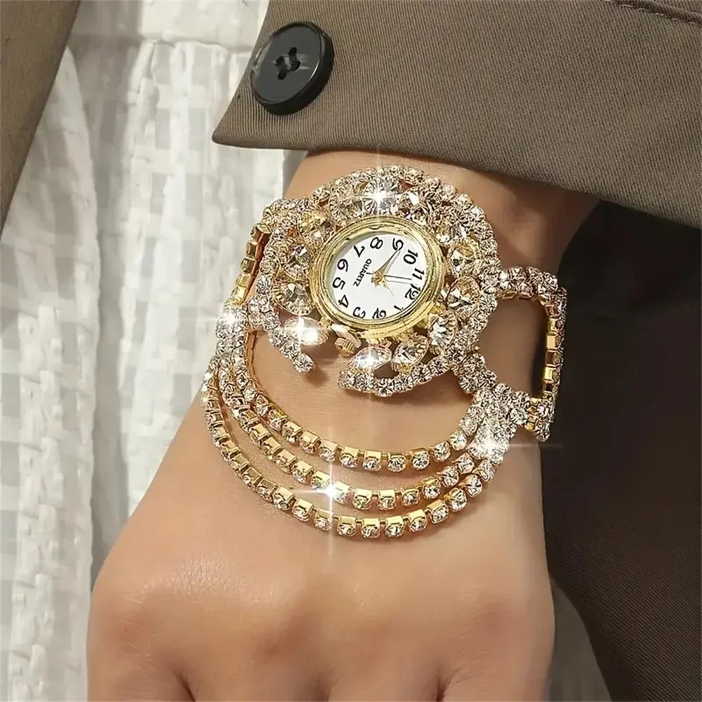 A stylish zinc alloy strap with charming round quartz women's watch with amphibole decoration without chronograph function, an e SwiftNest