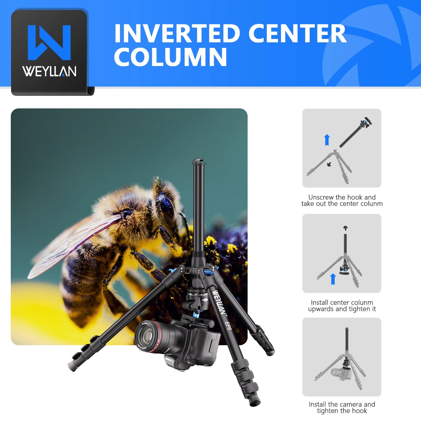 حامل ثلاثي خفيف الوزن Weyllan EP5 مصنوع من سبائك الألومنيوم وحامل ثلاثي محمول برأس كروي وحامل إضاءة للتصوير الفوتوغرافي للكاميرا