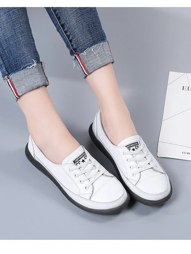 Genuine Leather Soft Sole Outdoor Summer Walking Vulcanized Shoes Women Jogging Sneakers Woman Flat Trainers Fitness Footwear