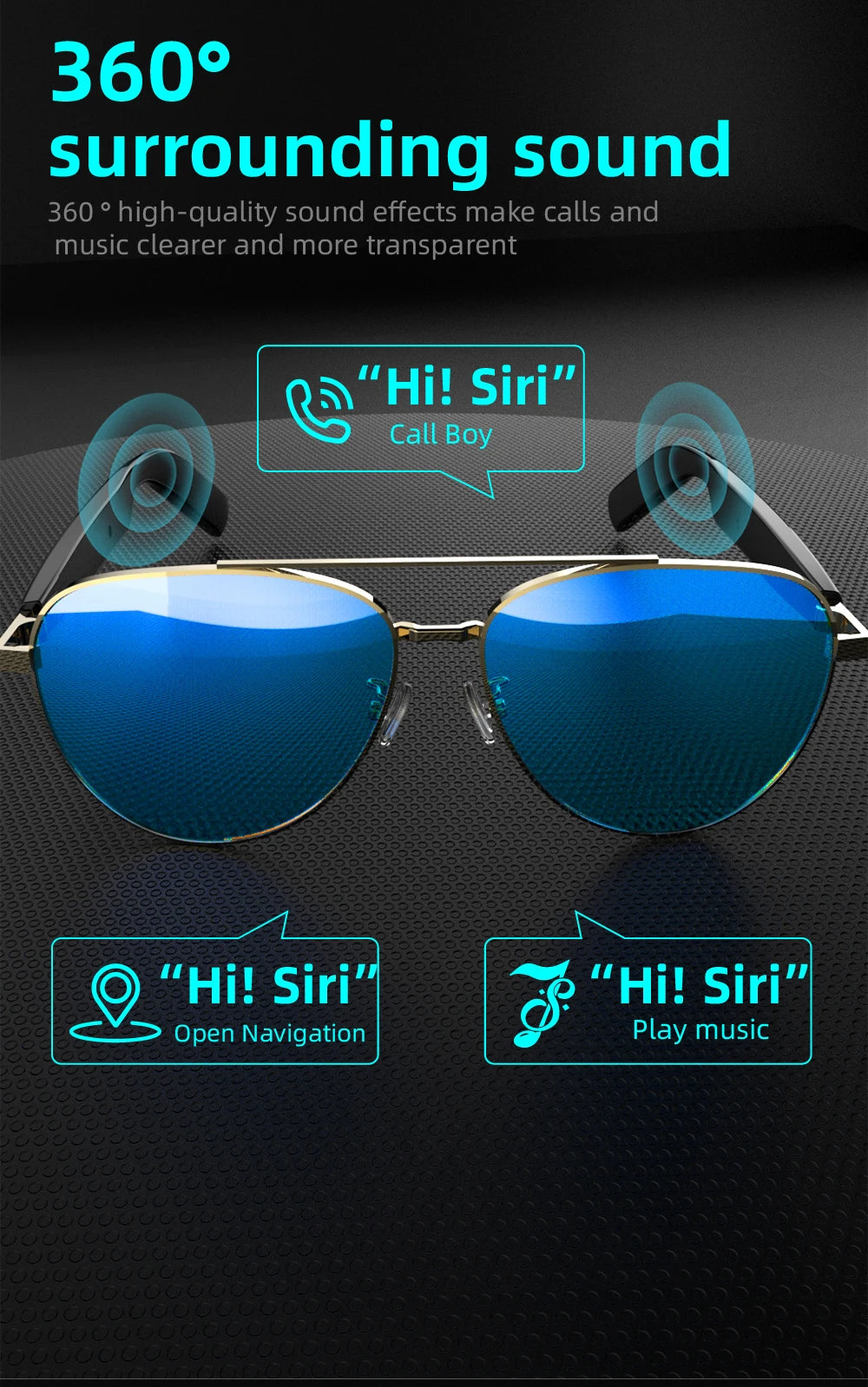 سماعات رأس بلوتوث 5.4 لاسلكية، نظارات صوتية، سماعات أذن، سماعات توصيل الهواء، سماعات أذن هاي فاي لتقليل الضوضاء، رياضة خارجية