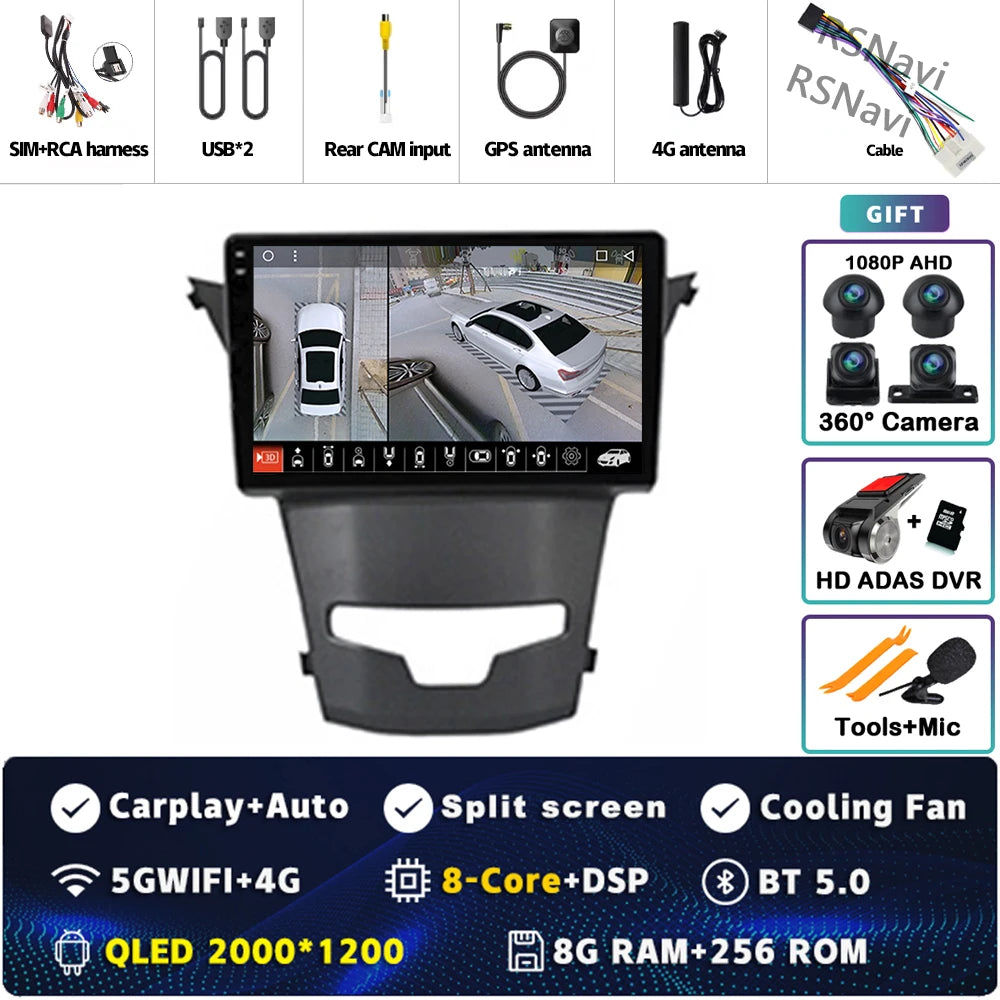 أندرويد 15 لسيارة سانج يونج كوراندو 3 أكتيون 2 2013-2017 2K QLED راديو السيارة بنظام أندرويد مشغل فيديو متعدد الوسائط GPS ستيريو CarPlay 4G BT