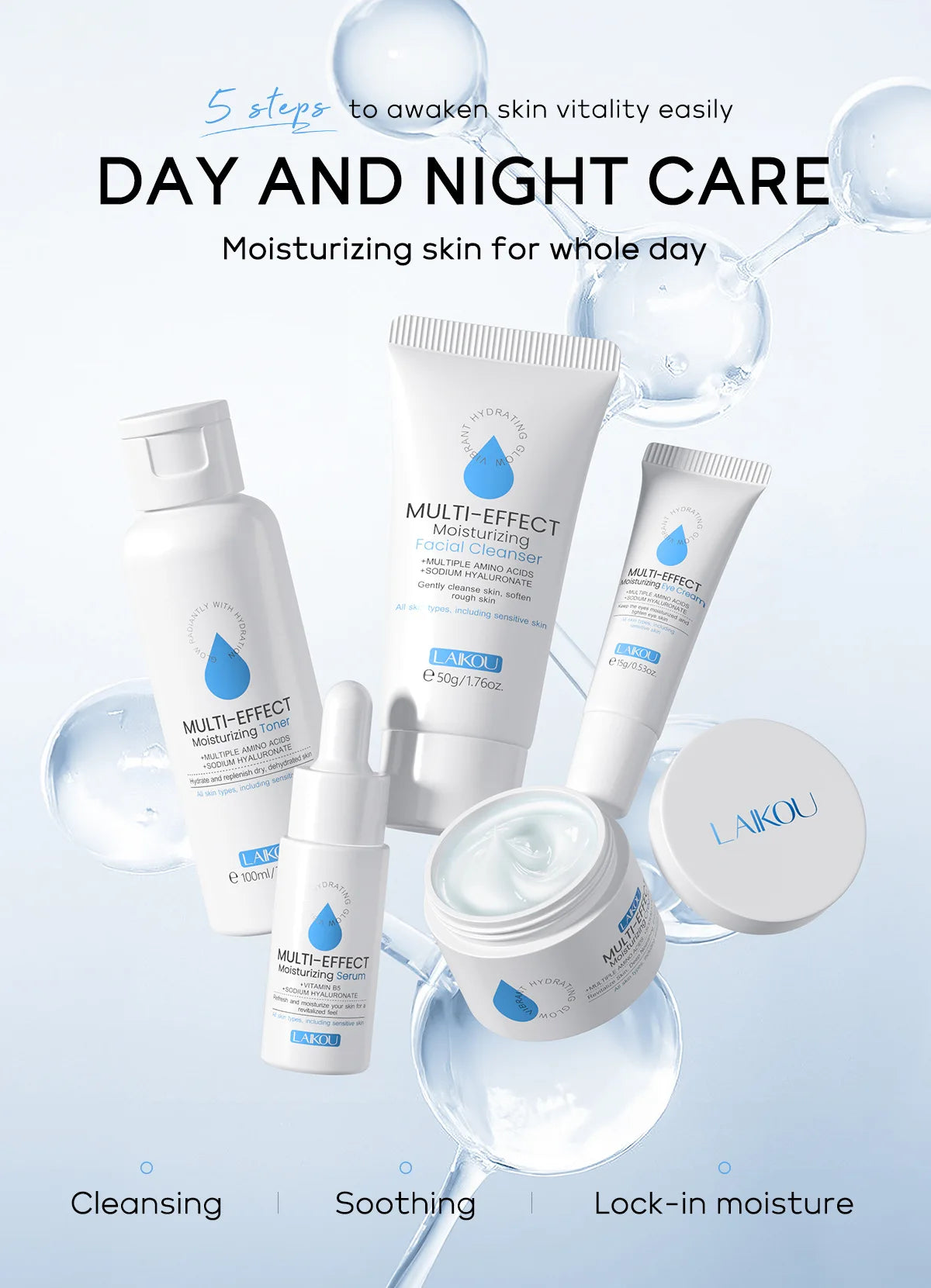 Professional 5 Piece Face Care Collection Intense deep Hydration Set For Dry Skin Daily Beauty Routine