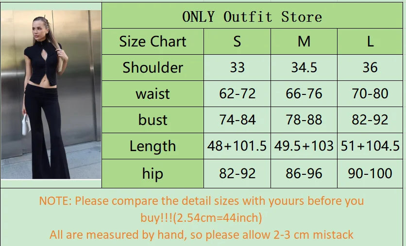 Women's Fashion Short Sleeve Pants Set Chic Tight Zipper Top Straight Leg Low Waist Trousers Casual Streetwear Commute Outfit