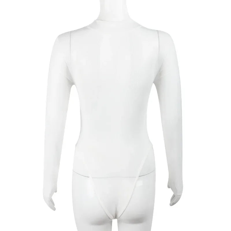 Fashion Trends Women Clothing Corset Top One-Pieces Bodysuit Sexy Long Sleeve See Through Body Feminino Gauze Patchwork Bustier