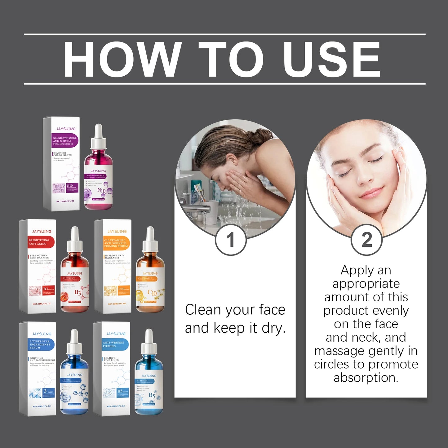 Facial Skin Care Serum Gift Set Moisturizing Nourish Fade Fine Lines Firming Wrinkles Brighten Skin Tone Smooth Face Essence Kit