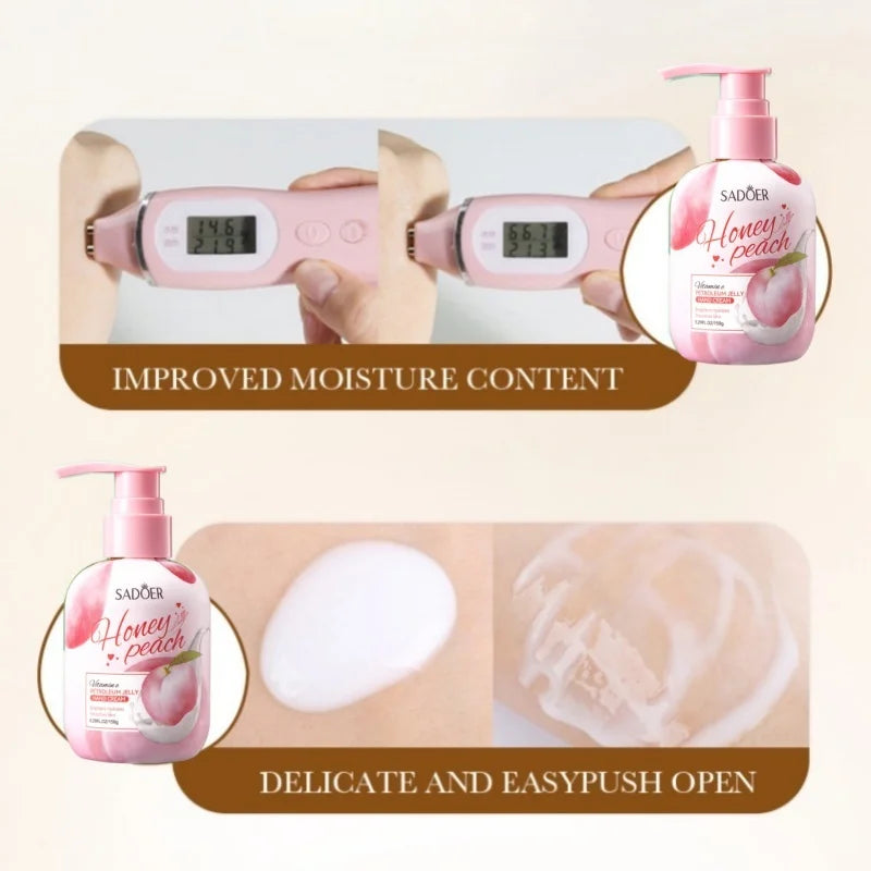 كريم لليدين بنكهة الخوخ، ١٥٠ غرام، غني بالجلسرين، وخلاصة الخوخ، والتوكوفيرول، ومكونات أخرى، بقوام مرطب غير دهني. يُغذي البشرة الجافة، ويُستخدم للعناية باليدين والقدمين والجسم، ويحافظ على نضارة البشرة.