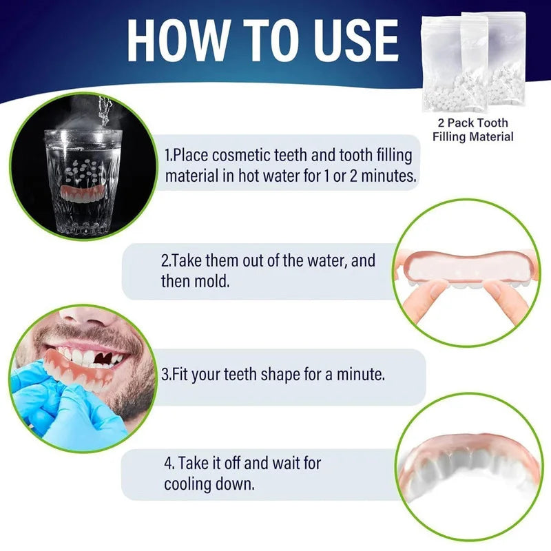 False Teeth Silicone Upper Lower Veneers Perfect Denture Silicone Kit Temporary Orthodontic Fake Tooth Oral Hygiene Care