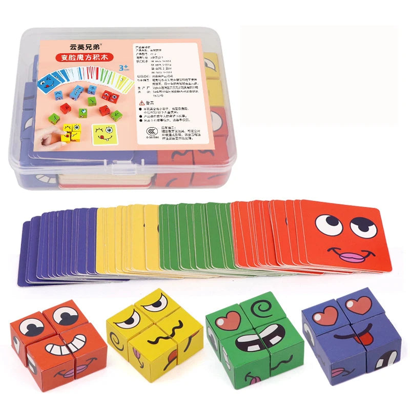 Kids Face Change Expression Puzzle Building Blocks Montessori Cube Table Game Toy Early Educational Toys for Boy s Children Gift