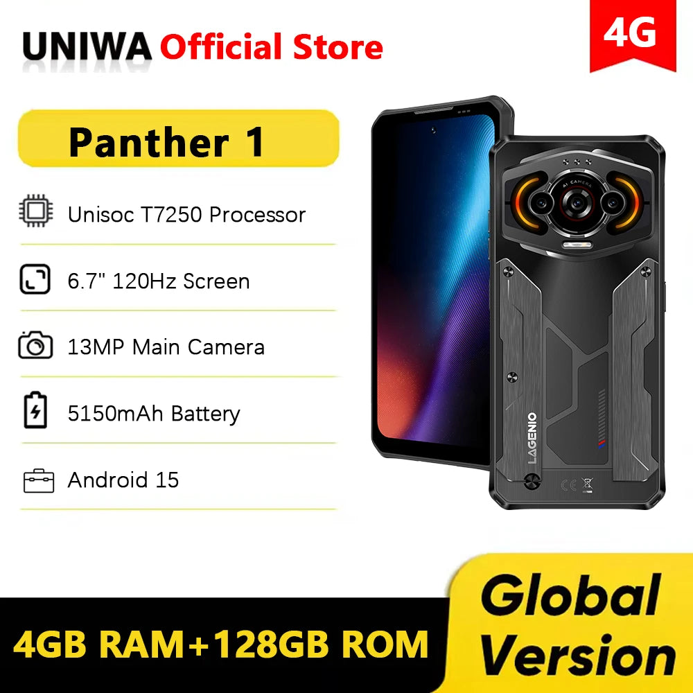 LAGENIO Panther 1 Ultra-thin Smartphone 6.7" HD 4+128GB Rugged Mobile Phone 13MP 5150mAh 4G Cellphone Android 15 Fingerprint NFC
