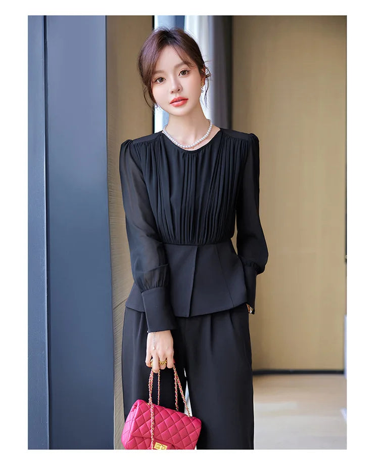 Fashion Uniform Styles Spring Women Office Business Suits Female Pantsuits Ladies Work Wear Blazers Sets With Wide Leg Trousers SwiftNest