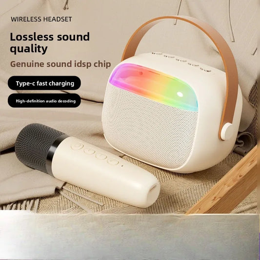 Bluetooth Speaker Portable Home Cute Karaoke Mini Wireless Audio with Microphone K Song Family Singing Machine